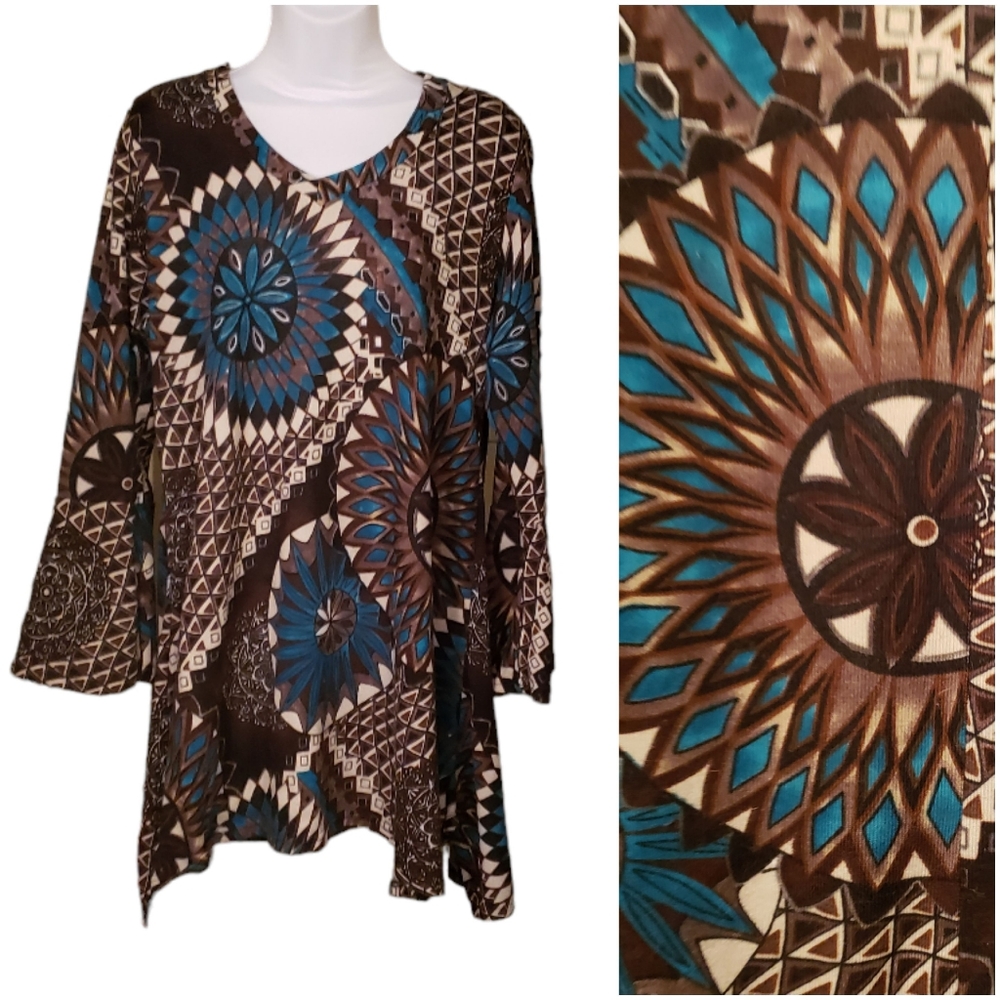 WIN WIN teal and brown tunic